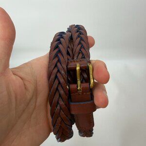 Gap Women’s Brown Braided Leather Belt Boho Woven Gold Buckle Size Small S 39"